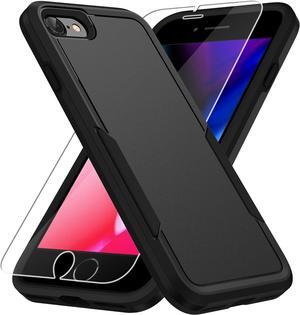 for iPhone SE 2022/2020/SE3/iPhone 7/8 Case with Screen Protector,[Military Grade Drop Tested] Heavy-Duty Tough Rugged Shockproof Protective Phone Case for Phone SE/8/7, Black