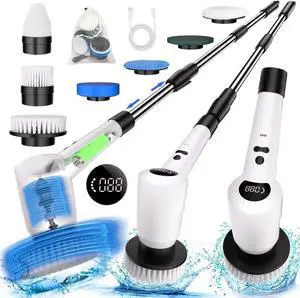 Electric Spin ScrubberUpgrade Electric Spin Cordless Tub and Tile Scrubber w/ Adjustable Extension Arm3 Speed 7 Replaceable Cleaning HeadsPower Spin Scrubbers Cleaning BathroomFloorCar