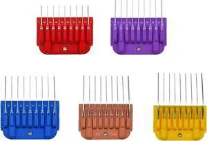 COSYONALL Animal Stainless Steel 5 Color Dog Guide Comb Set,Cutting Length 1/8"-5/8" for 10#/15#/30# A5 Detachable Blade,Compatible with Andis, Oster A5, Wahl KM Series Clipper Guards