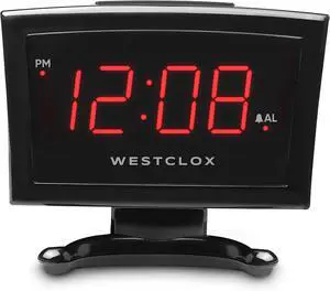Westclox Plasma LED Alarm Clock for Adults  0.9-Inch Display, USB-C Charging, Battery Backup, 3-Level Dimmer, Compact Digital Clock (Black)
