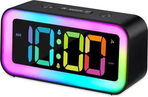 Cadmos Loud Alarm Clock for Bedrooms with Dynamic RGB Night Light,Heavy Sleepers Adults,Dual Alarm,Dimmer,USB Charger,Small Bedside Digital Clock with Led Display for Kids,Teens,Seniors (Black)