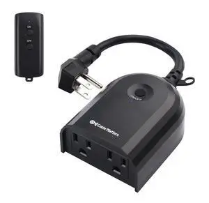 [ETL Listed] Cable Matters Weatherproof Indoor/Outdoor Remote Control Outlet with Dual Outlets & Low Profile Flat Plug - 80 ft Range, Black