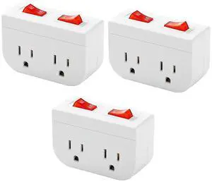 Grounded Outlet with On Off Switch, Double Port Electrical Outlet Plug Switch, for Cruise Ship, Hard-to-Reach Lamps, Kitchen Appliances, Energy Efficient, 1875W/15A, ETL Listed, White, 3 Pack