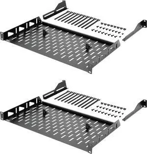 Tecmojo 1U Rack Shelf,19 inch,Server Rack Shelf 10 inch Depth,Rack Mount Shelf with Anti-Slip Stops,Network Shelves for 19 in Equipments, 110lbs Capacity of Vented 1U Shelf,No Lip(2 Pack)