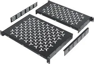1U Rack Shelves (2-Pack), 1 PCS 8" Deep Cantilever & 1 PCS 12" Deep Cantilever, with Optional Joints to Combine as One Full Size Server Rack Shelf