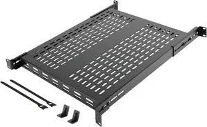 Tecmojo 1U 4-Post Vented Server Rack Mount Shelf,27.6in Deep with Adjustable Depth 19.7-37.4inch,Supports to 242 lbs,Universal Tray for 19 Inch AV/Network Equipment Rack,Black