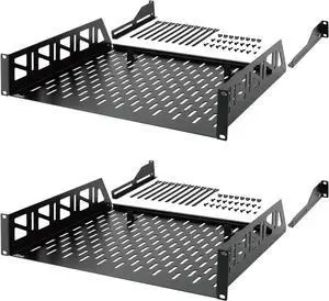 Tecmojo 2U Rack Shelf,19 inch Server Rack Shelf 14 inch Depth,Weight Capacity 110Lbs/50kg,Rack Mount Shelf for 19" Network Racks & Cabinets,with Complete Accessories (2Pack)
