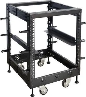 RIVECO 12U 19 Adjustable Depth Server Rack Support Up to 1700LBS Floor Standing 4 Post Rack with L Rails & Load-Bearing Casters Universal for Network Equipment Black