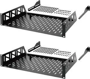 Tecmojo 2U Rack Shelf,19 inch Server Rack Shelf 12 inch Depth,Weight Capacity 110Lbs/50kg,Rack Mount Shelf for 19" Network Racks & Cabinets,with Complete Accessories (2Pack)