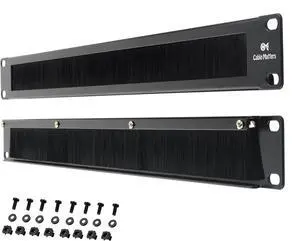 Cable Matters 2-Pack Rackmount or Wall Mount 1U 19 Brush Panel (19-inch Rack Mount Brush Panel 1U) in Black