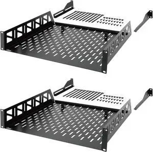 Tecmojo 2U Rack Shelf,19 inch Server Rack Shelf 16 inch Depth,Weight Capacity 110Lbs/50kg,Rack Mount Shelf for 19" Network Racks & Cabinets,with Complete Accessories (2Pack)