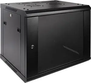 RackPath 9U Professional Wall Mount Server Cabinet Network Rack Enclosure with 2X Quiet Cooling Fan, 1x Brush Cable Management Panel, Black