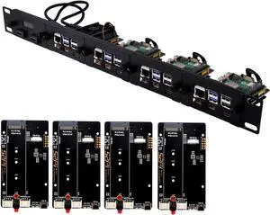 GeeekPi 19 inch 1U Rack Mount for Raspberry Pi 5, with 4PCS PCIe to M.2 NVMe SSD Adapters and OLED Display, Compatible with 19 Inch Server Rack