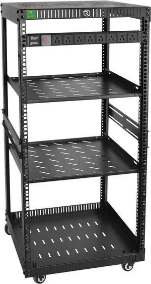 RIVECO 22U Network Rack with Reinforced Top & Bottom Vented Plates - 4 Rolling Wheels Floor Standing for 19" Equipment & Stereo Gear - Including 2PCS Shelves & Rail Mount PDU