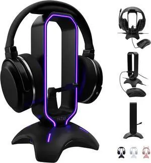 Tilted Nation Gaming Headset Stand | RGB Headphone Stand for Desk with Mouse Bungee and USB Hub (Cool and Clean Setup) Gaming Headset Holder - Perfect Gamer Gift Accessory