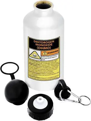 Funny Science Gifts Warning Dihydrogen Monoxide H20 Pun Science Nerds Gift Aluminum Water Bottle with Cap & Sport Top White