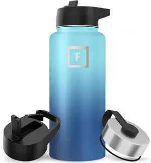 IRON °FLASK Camping & Hiking Hydration Flask with 3 Lids - Stainless Steel, Double Walled & Vacuum Insulated Water Bottle - Leak Proof & BPA Free 32 Oz