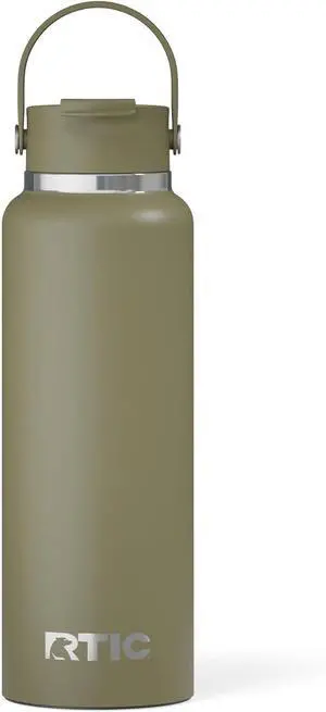 RTIC 40oz Outback Bottle, Ceramic Lined, Insulated, Stainless Steel, Metal, Double Wall Vacuum-Insulation, Leak-Proof Lid, BPA-Free Water Flask Hiking, Running, Sports, Outdoor, Olive