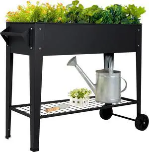 Elevate 32" Tall Raised Garden Bed Outdoor with Wheels & Shelf for Mobility, 400LBS Capacity, Anti-Rust Steel Planter Box for Vegetables/Herbs, Patio-Balcony-Backyard