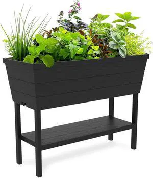 Keter Urban Bloomer 12.7 Gallon Raised Garden Bed and Outdoor Herb Garden Planter with Self Watering Gauge and Drainage Plug, Dark Grey