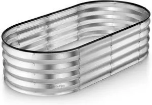 Galvanized Raised Garden Beds Outdoor // 4×2×1 ft Planter Raised Beds for Gardening, Vegetables, Flowers // Large Metal Garden Box (Silver) // Patented Tool-Free Design
