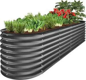 Best Choice Products 8x2x2ft Metal Raised Garden Bed, Oval Outdoor Deep Root Planter Box for Vegetables, Herbs w/ 4 Support Bars, 215 Gal Capacity - Charcoal
