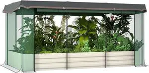 Outsunny 7.3 x 3.4 x 1 ft Galvanized Raised Garden Bed with Crop Cage Plant Protection Net and Shade Cloth Roof, Metal Planter Box with Cover for Vegetables, Flowers, Herbs, Beige