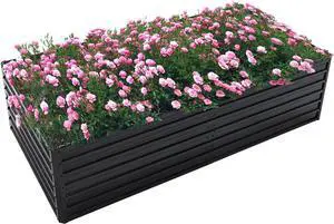 Galvanized Raised Garden Bed 8x4x2ft Outdoor Planter Box Galvanized Steel Garden Bed Kit for Vegetables, Flowers, Herbs and Succulents Black