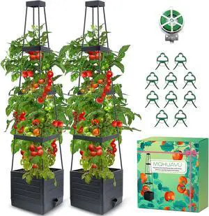2Pack Raised Garden Bed Planter Box with Trellis, 57" Self-Watering Tomato Cage Planters for Climbing Plants Vegetable Vine Flowers Outdoor & Indoor (57x9.8x9.8IN)