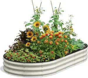 Galvanized Raised Garden Bed, 8x4x1 FT Oval Metal Planter Box for Outdoor, 12 Raised Beds for Gardening Vegetables Flower Herb(Pearl White)