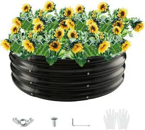 Round Galvanized Steel Fire Ring/Fir Pit for Outdoor/Durable Round Galvanized Steel Raised Garden Bed for Planting-2.67×2.67×1FT,0.8MM Thick (32 ins Diameter x 12 ins high, Black)