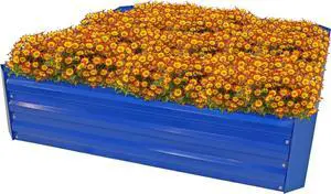 Sunnydaze Galvanized Raised Garden Bed - Metal Raised Bed for Gardening - Outdoor Planter Box for Flowers, Plants, and Vegetables - Blue - 12 H Square