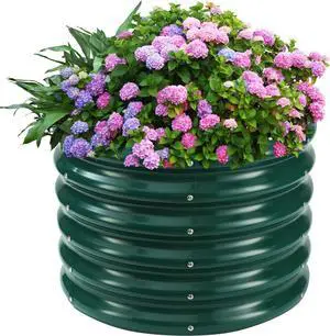 17" Tall Round Outdoor Garden Raised Garden Bed Kits-0.8MM Thick Metal Raised Planter Bed/Ground Planter Box for Variety of Flowers,Herbs,Vegetables (Dark Green, 24 inches Diameter)