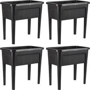 4 Pcs Plastic Raised Garden Beds with Legs16 Gallon Outdoor Elevated Garden Planter BoxPerfect for Flowers, Vegetables, and Herbs