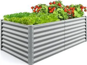 Giantex 6x3x2ft Raised Garden Bed, Large Metal Elevated Rectangular Planter Bed, 271 Gallon Capacity, Outdoor Planting Garden Box for Vegetable Flower Herb Grow (Grey)