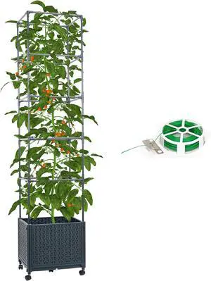 Raised Garden Bed with Tomato Cage 67.6 Self Watering Tomato Planter Boxes with Trellis Wheels for Outdoor Climbing Flowers Vegetable Vine Vegetables
