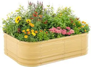 Vego garden 17" Tall 6 in 1 Novel Modular Raised Garden Bed Kit Metal Planter Box with 2 in 1 Wrench & Magnetic Plant Tags for Vegetables Flowers Fruits, Sunlit Oak