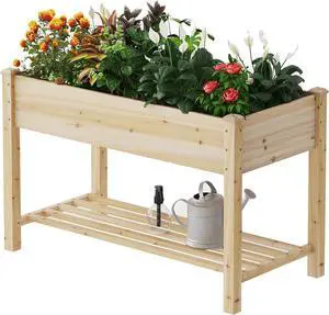 Wooden Raised Garden Bed Planter Box with Legs, Wooden Planter -Grow Herbs and Vegetables Outdoors  Naturally Rot-Resistant - Unmatched Strength Lasts Years (Natural-M)