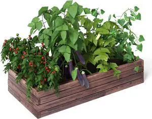 Giantex Raised Garden Bed, Wood Planter Box, Outdoor Planting Bed for Vegetable Flower, Rectangular Planter for Patio and Lawn 47''Lx24''Wx9''H, (Brown)