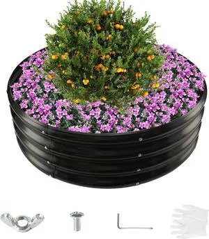 36 Inch Diameter Black Galvanized Garden Raised Bed/Plant Box/Fire Pit Ring - 0.8mm Thick,12 Inch Tall, Perfect for Planting a Variety of Flowers,Herbs,Vegetables (3 FT Diameter, Round)