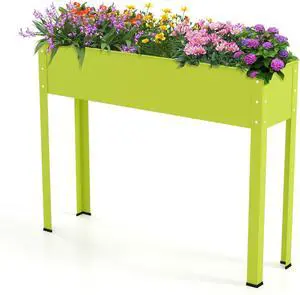 HAPPYGRILL Raised Garden Bed, 31.5 Elevated Planter Box w/Legs, Drainage Hole, Hemming Design, Metal Garden Box for Vegetable Herb, Outdoor Raised Beds for Gardening, Backyard Porch Balcony, Green