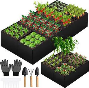 Fabric Raised Garden Bed, Large Garden Grow Bags Rectangle Breathable Planting Containers with 4 Grids Reusable Heavy Pot Garden Tools for Vegetables Flowers Plants (6ft x3ft x1ft, 128 Gallon Vol.)