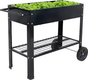 Sunnydaze 43-Inch Galvanized Steel Raised Garden Bed with Legs - Outdoor Elevated Planter Box with Wheels for Vegetables - Black