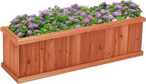 LDAILY Raised Garden Bed, Outdoor Rectangle Flower Beds with Detachable Bottom Panels & 2 Drainage Holes, Wood Planter Box for Flowers/Vegetables/Fruits in Backyard Patio (28" L x 9 W x 10 H)