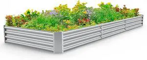 Land Guard 12×4×1ft Galvanized Raised Garden Bed Kit for Vegetables, Galvanized Super Large Metal Planter Raised Garden Boxes Outdoor(359 Gallon Capacity)