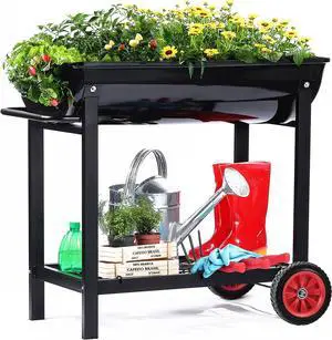 Aveyas Metal Raised Planter Box on Wheels with Gardening Kit, Elevated, Mobile Garden Bed Cart with Legs -Compatible with Indoor & Outdoor Patio, Backyard Planting of Vegetables, Herbs, Flowers