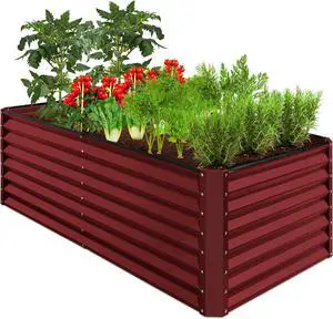 Best Choice Products 6x3x2ft Outdoor Metal Raised Garden Bed, Deep Root Box Planter for Vegetables, Flowers, Herbs, and Succulents w/ 269 Gallon Capacity - Royal Red