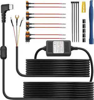 eSynic Universal USB-C Dash Cam Hardwire Kit - 11.5ft Length 3-Wire Installation for All Brands- 12V-24V to 5V Converter with Acc Mode & Low Voltage Protection-Includes 8 Fuses
