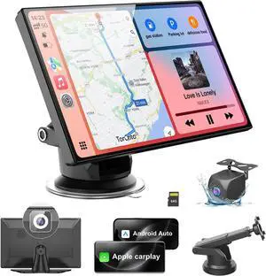 HK9 Carplay Screen for Car, 9" HD Portable Apple Carplay & Android Auto Screen, with 4K Dash Cam & 1080P Backup Camera, Upgrade Car Play Touchscreen, GPS Navigation/Siri/Mirror Link/Bluetooth/FM