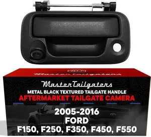 Master Tailgaters Black Metal Tailgate Handle with Backup Camera Replacement for Ford F150 F250 F350 F450 F550 (2005-2016) | IP68 Waterproof | Parking Grid Lines Available | Easy to Install